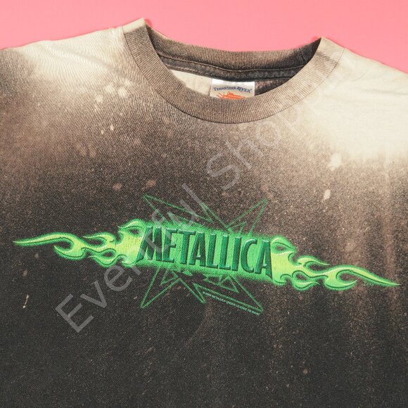 Vintage Metallica Shirt Adult L Black Bleach Dye Y2K Flames 2002 - Picture 1 of 9